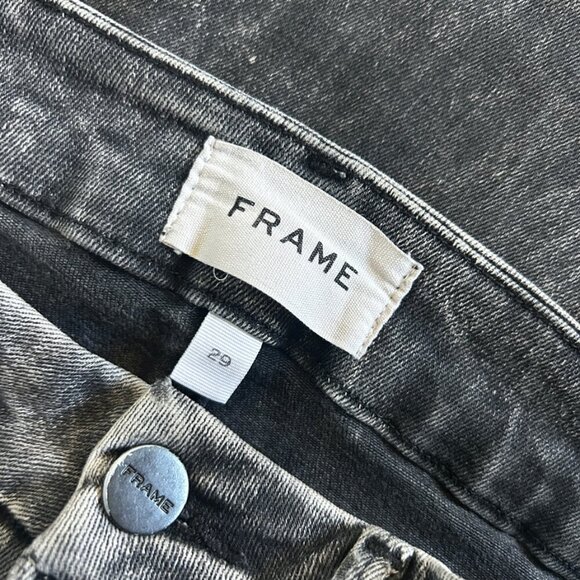 FRAME Le Crop Mini Boot Jeans in Rockstar Black Womens Size 29 Raw Hem - Picture 5 of 7